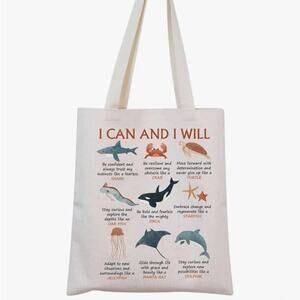 NWOT Motivational Canvas Tote Bag with Marine Life Design